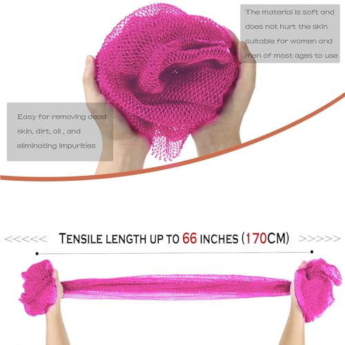 JASSINS African Net Long Bath Net Sponge,JASSINS African Bathing Body Exfoliating Net Shower Body/ Back Scrubber Skin Smoother,Stretch Length to 66 INCH (Pink) - Image 3