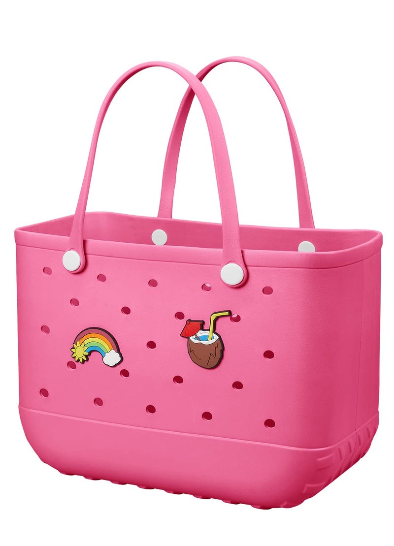 Baonat Beach Bag Rubber Tote Bag - Waterproof Travel Bag for Women Washable Tote Bag Handbag for Sports Beach Market Pool (Rose red, X-Large) - Image 1