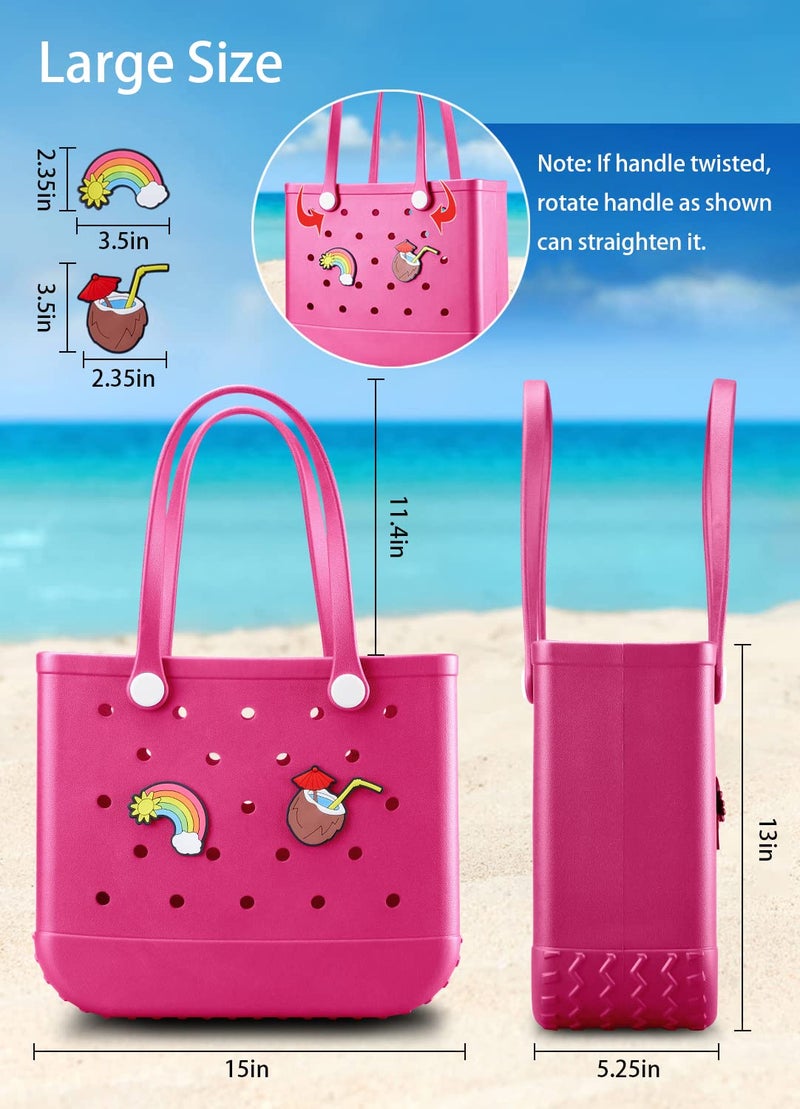 Baonat Beach Bag Rubber Tote Bag - Waterproof Travel Bag for Women Washable Tote Bag Handbag for Sports Beach Market Pool (Rose red, X-Large) - Image 3