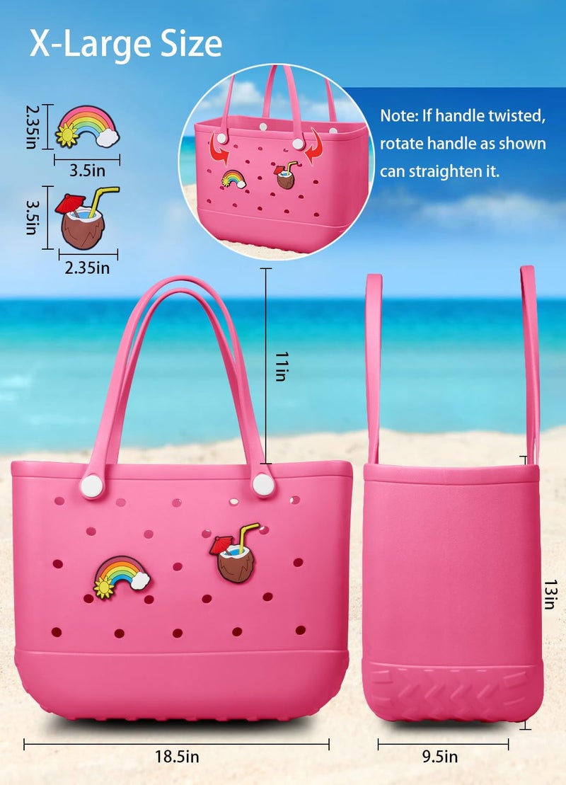 Baonat Beach Bag Rubber Tote Bag - Waterproof Travel Bag for Women Washable Tote Bag Handbag for Sports Beach Market Pool (Rose red, X-Large) - Image 2