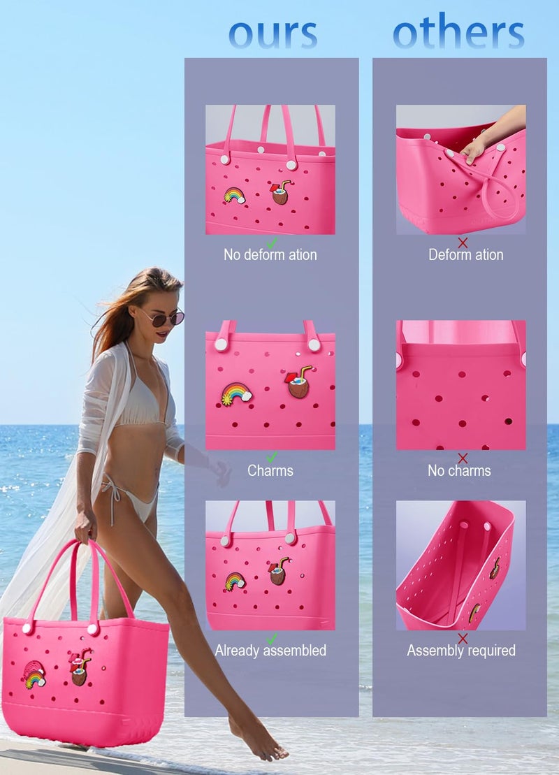 Baonat Beach Bag Rubber Tote Bag - Waterproof Travel Bag for Women Washable Tote Bag Handbag for Sports Beach Market Pool (Rose red, X-Large) - Image 4
