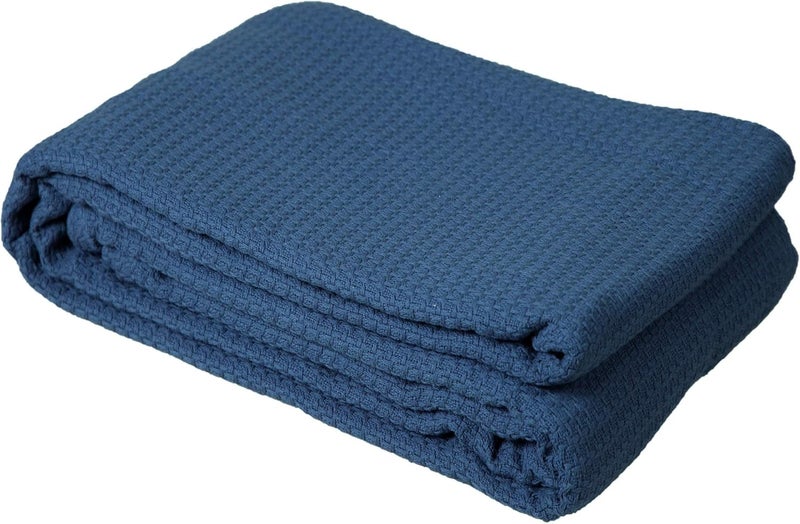 DOLLCENT 100% Cotton California King Size Blanket For Bed, Premium Combed Lightweight Blankets, Washed Breathable Cozy Bed Throw Blanket, Navy Cal King Cotton Blankets For All Season: Navy (102"x108") - Image 2