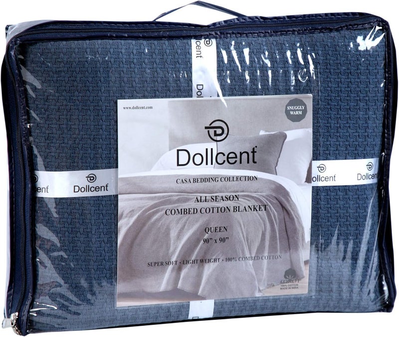 DOLLCENT 100% Cotton California King Size Blanket For Bed, Premium Combed Lightweight Blankets, Washed Breathable Cozy Bed Throw Blanket, Navy Cal King Cotton Blankets For All Season: Navy (102"x108") - Image 4