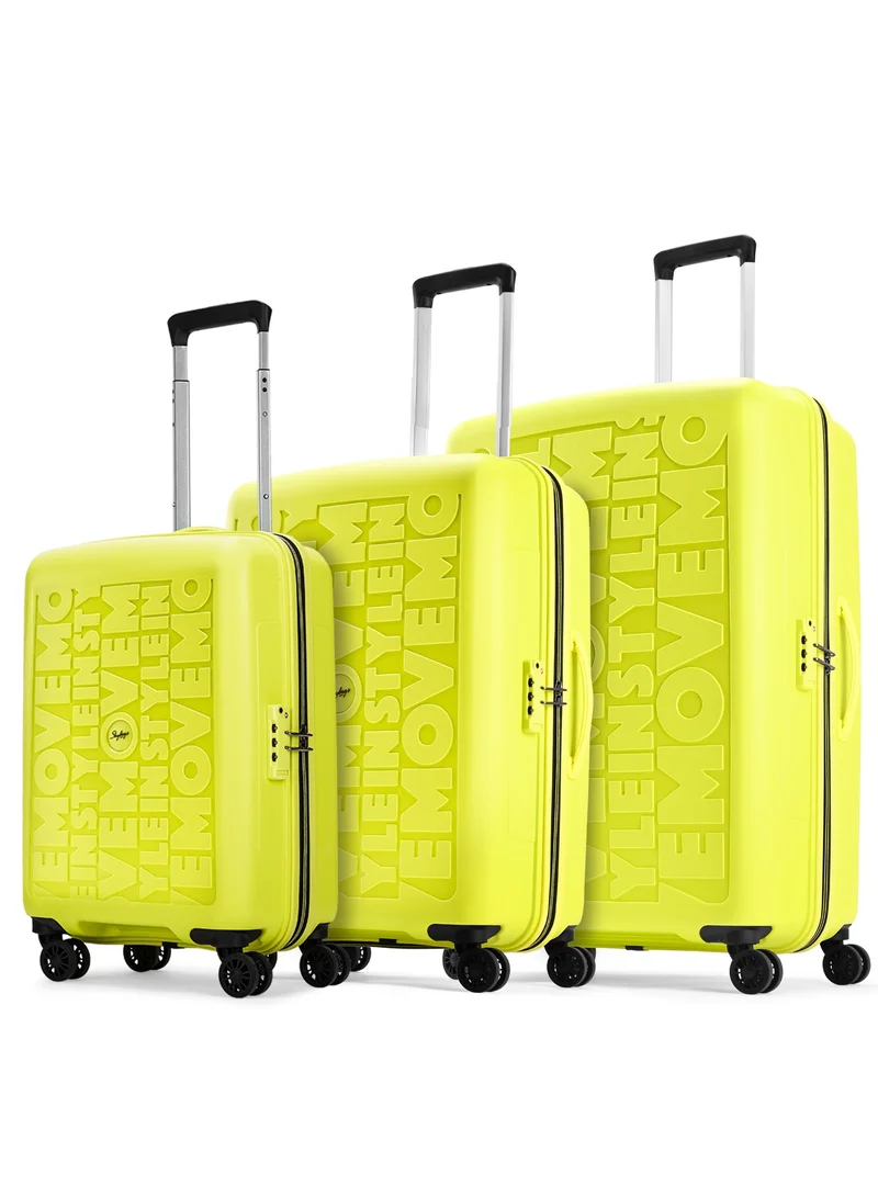 Skybags Play Set of 3 Polypropylene(PP), 4 Spinner Double Wheel Trolley Bags for Travel, Hard Case Lightweight Bag with TSA Lock, Tough Suitcase for Travel (Large-28, Medium-24, Cabin-20 Inch), Lime Green