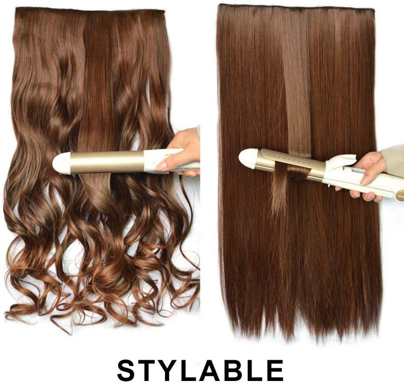 REECHO 20" 1-Pack 3/4 Full Head Curly Wave Blonde Mixed Hair Color Clips in on Synthetic Hair Extensions Hairpieces for Women 5 Clips 4.5 Oz per Piece - Medium Blonde with Highlights - Image 5