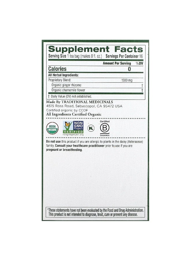 Traditional Medicinals, Herbal Teas, Organic Ginger with Chamomile, Caffeine Free, 16 Wrapped Tea Bags, 0.85 oz (24 g) - Image 2