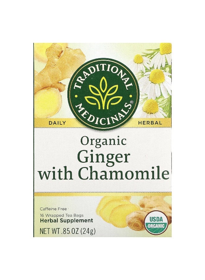 Traditional Medicinals, Herbal Teas, Organic Ginger with Chamomile, Caffeine Free, 16 Wrapped Tea Bags, 0.85 oz (24 g) - Image 1