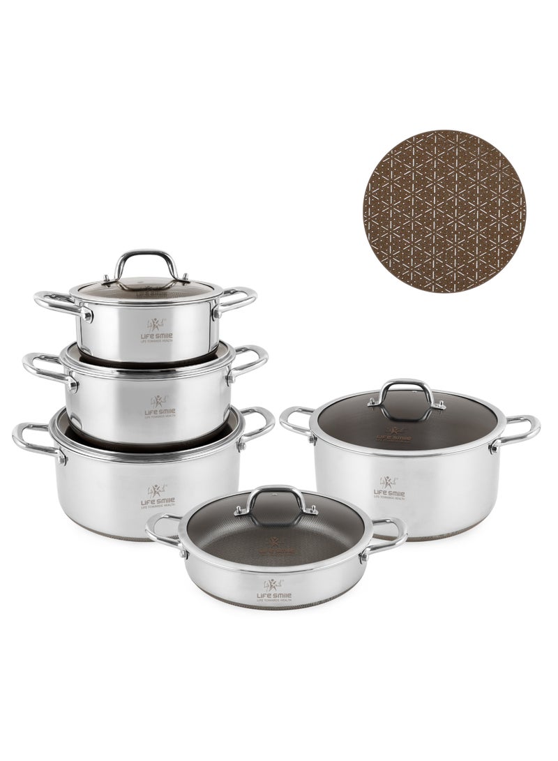 Life Smile Hybrid Stainless Steel Cookware Set – Non-Stick, Induction Compatible Soup Pots 20/24/28/30cm and 28cm Shallow Pot) - Image 1