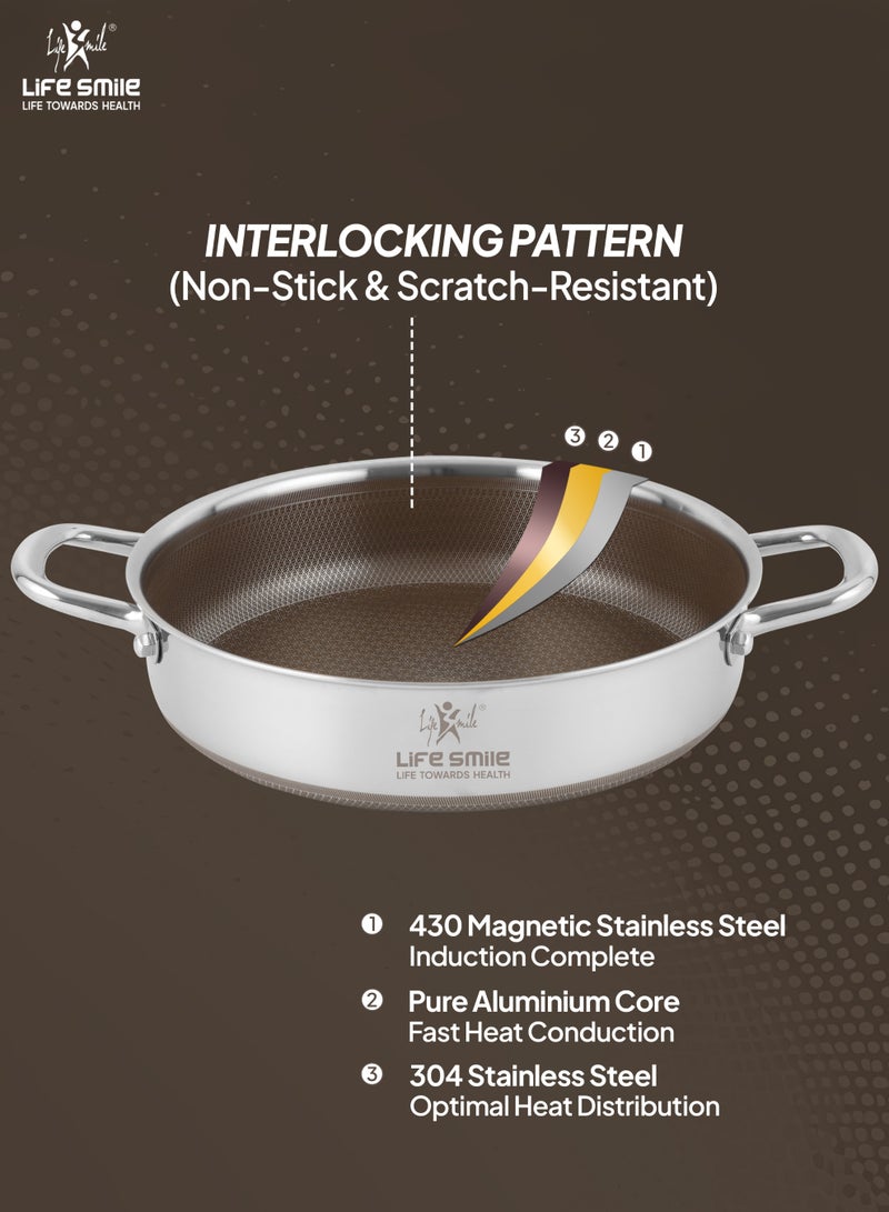 Life Smile Hybrid Stainless Steel Cookware Set – Non-Stick, Induction Compatible Soup Pots 20/24/28/30cm and 28cm Shallow Pot) - Image 4