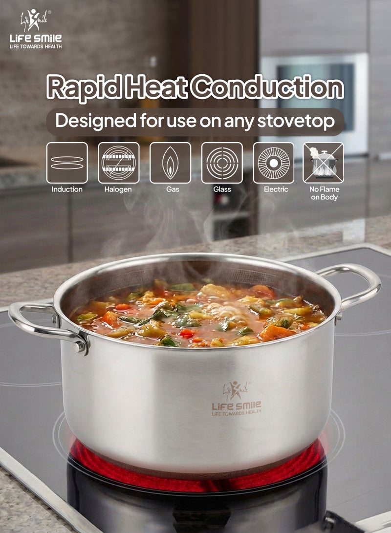 Life Smile Hybrid Stainless Steel Cookware Set – Non-Stick, Induction Compatible Soup Pots 20/24/28/30cm and 28cm Shallow Pot) - Image 3