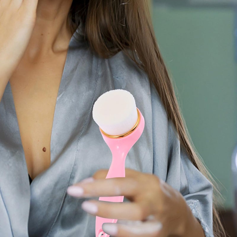 Soft Bristle Facial Cleansing Brush Long Handle Gentle Exfoliator For Daily Skincare - Image 4