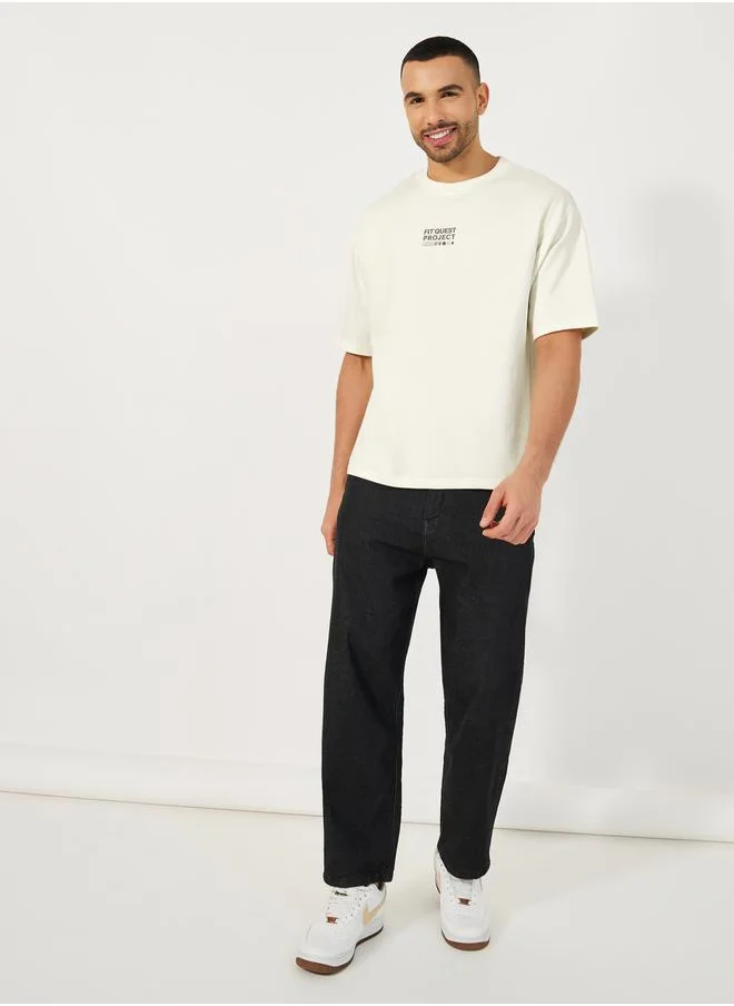 Styli Oversized Slogan Print Terry T-Shirt