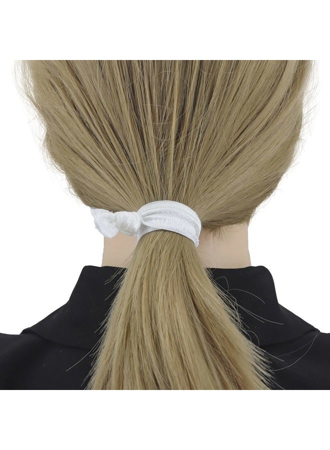 manipepe 50 Pack Solid Color Knotted Hair Ties - No Crease Hair Ponytail Elastics for Women and Girls (white) - Image 2