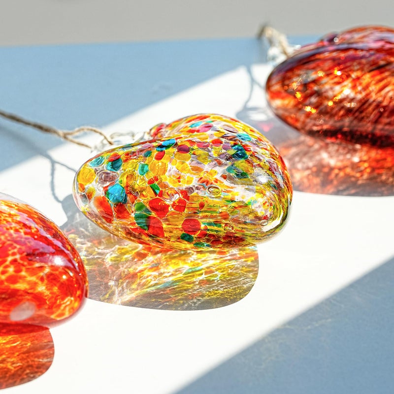 KRISININE 3Pcs Hand Blown Glass Heart Ornaments 3.5inch Hanging Crystal Heart Figurine for Home Garden Tree Decoration(Red) - Image 5