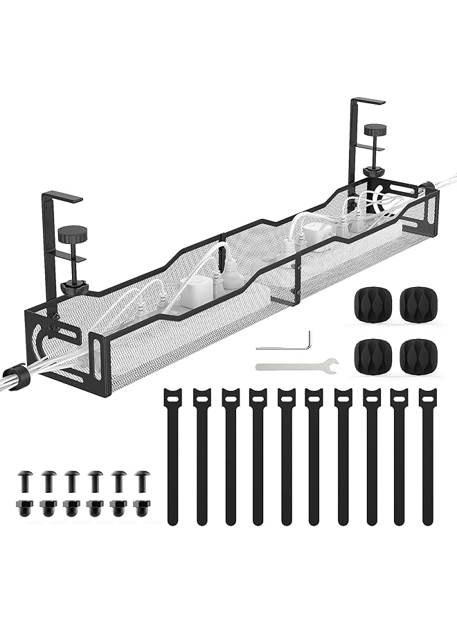 S-TOP Under Desk Cable Management Tray Long 1 Pack A non drilling table cable basket for storing extension cords, a screw free and tidy wire organizer clip, suitable for homes, offices,kitchens, etc - Image 1