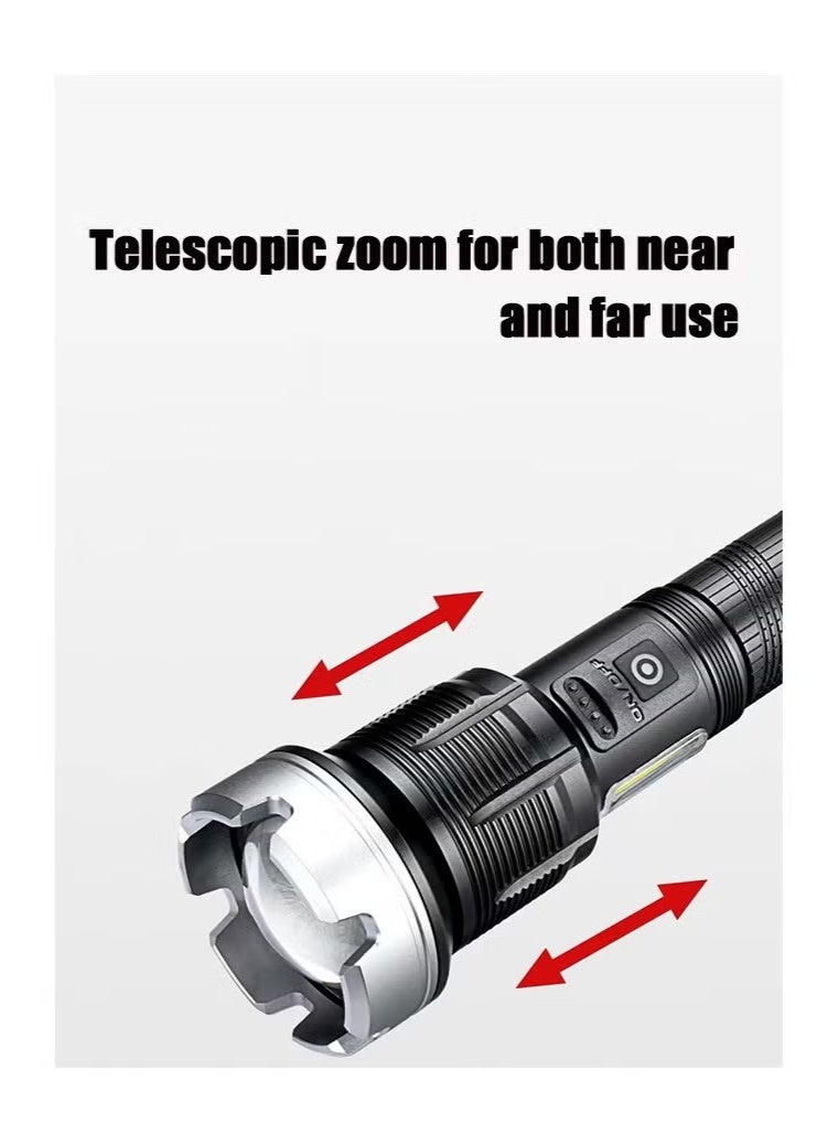 Gonice Aluminum Alloy Body - Rechargeable Zoom Long-Range Outdoor Handheld Flashlight - 9000 Lumens High-Intensity Flashlight-Equipped With A Flashlight 26500 mAh Battery USB Charging - Image 4