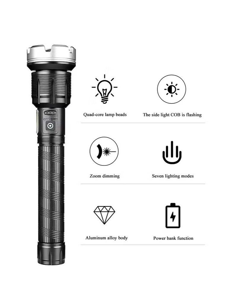 Gonice Aluminum Alloy Body - Rechargeable Zoom Long-Range Outdoor Handheld Flashlight - 9000 Lumens High-Intensity Flashlight-Equipped With A Flashlight 26500 mAh Battery USB Charging - Image 3