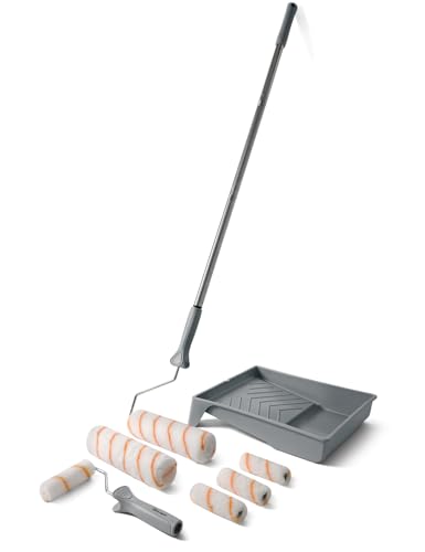 ROLLINGDOG Paint Roller Kit with Extension Pole - 9 Inch Paint Roller with Tray, 4Inch Mini Rollers,Stainless Steel Extension Pole (3ft) - Image 1