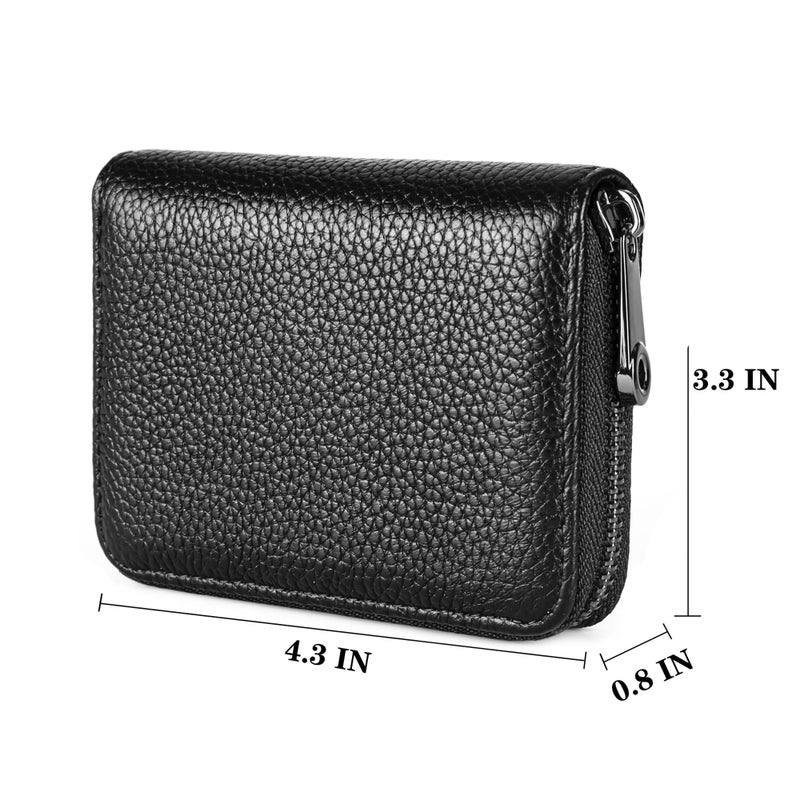 Suweibuke Genuine Leather Credit Card Holder Zipper Wallet RFID Blocking Secure Card Case ID Case Organizer (Classic Black) - Image 2