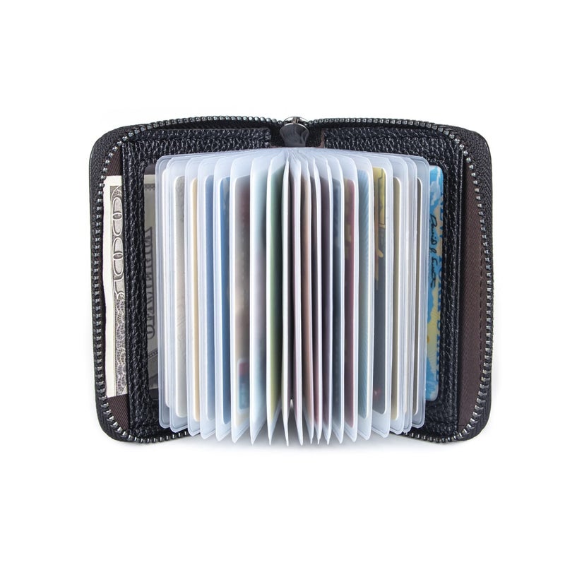 Suweibuke Genuine Leather Credit Card Holder Zipper Wallet RFID Blocking Secure Card Case ID Case Organizer (Classic Black) - Image 3