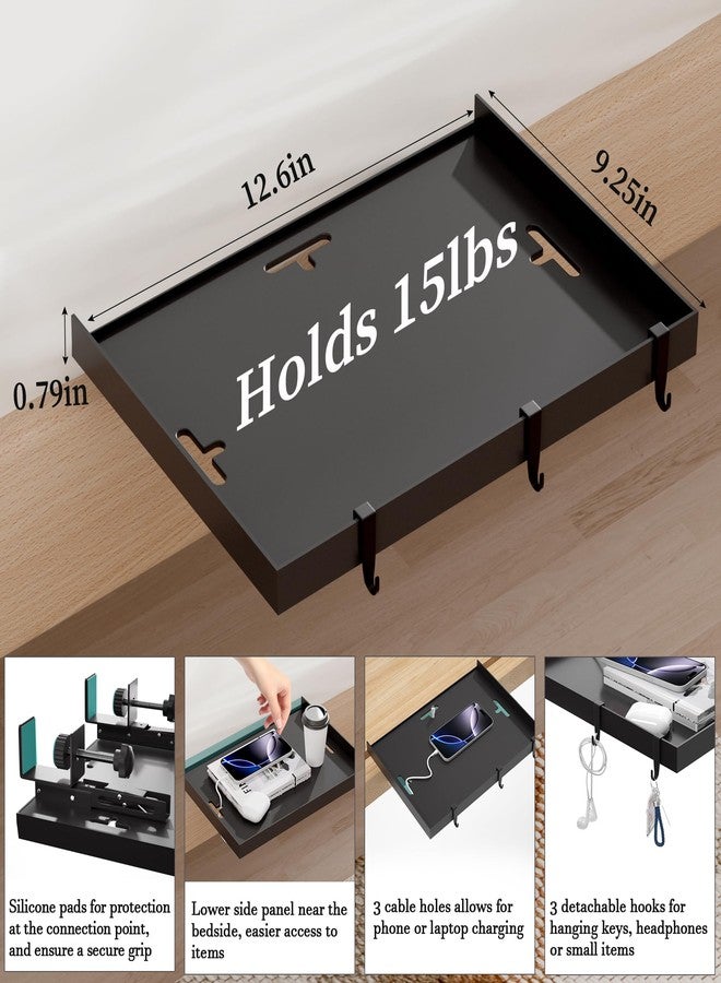 Edudif Foldable Bedside Shelf, Metal Clip-On Bed Tray Table for Bunk Bed & Dorm Beds, Dorm Room Essentials Organizer for College Students, Floating Tray, Space Saving Nightstand for Loft Beds (Black, Small) - Image 5
