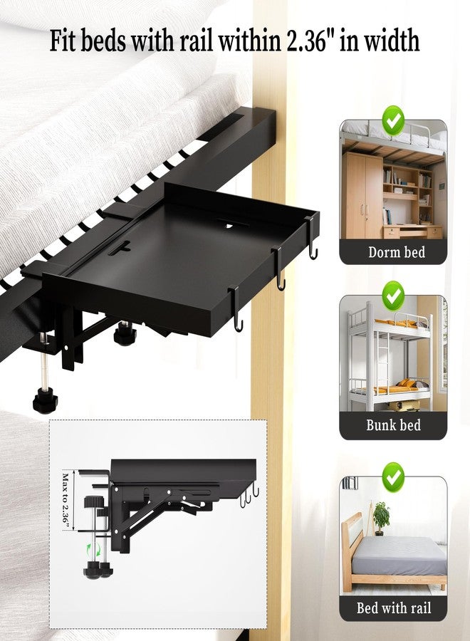 Edudif Foldable Bedside Shelf, Metal Clip-On Bed Tray Table for Bunk Bed & Dorm Beds, Dorm Room Essentials Organizer for College Students, Floating Tray, Space Saving Nightstand for Loft Beds (Black, Small) - Image 4