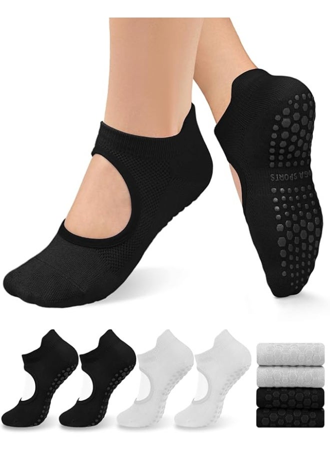 4 Pairs Pilates Socks for Women - Non Slip Grip Socks for Yoga, Barre, Hospital, Barefoot - Image 1