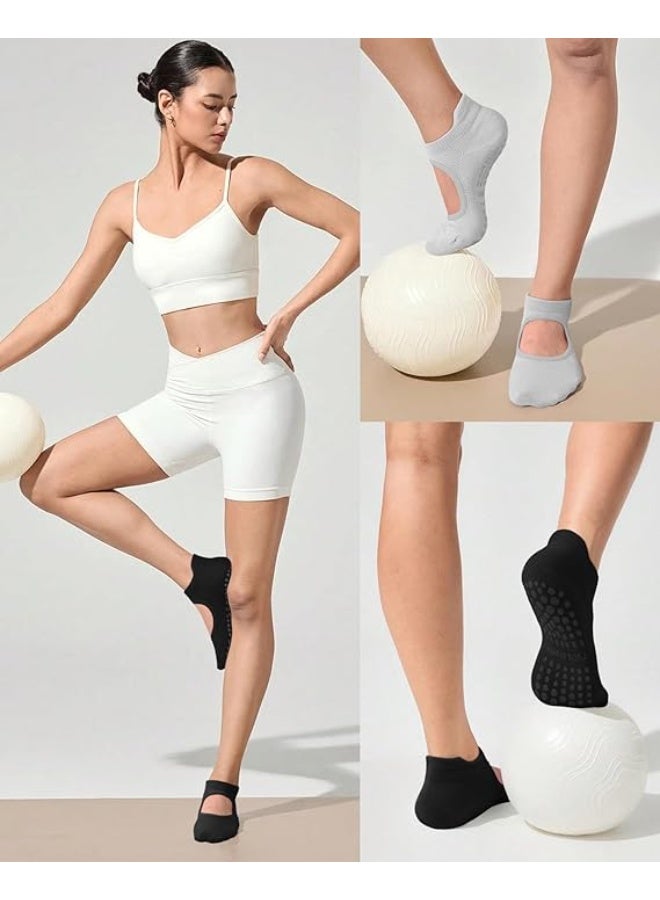 4 Pairs Pilates Socks for Women - Non Slip Grip Socks for Yoga, Barre, Hospital, Barefoot - Image 3