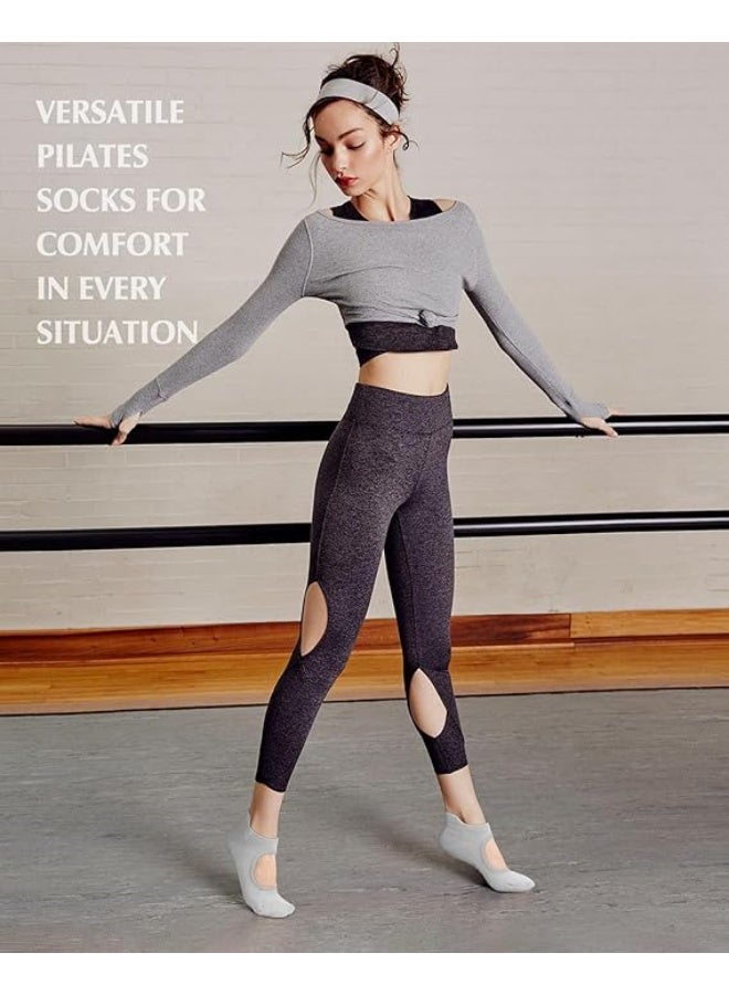 4 Pairs Pilates Socks for Women - Non Slip Grip Socks for Yoga, Barre, Hospital, Barefoot - Image 5