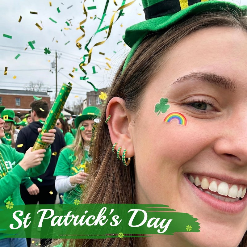 Poxtex St Patrick's Day Earrings Gold Green Earrings Set for Women, Small Huggie Hoop Stack Cartilage Earring for Multiple Piercing,Green Clip On Jewelry for Women - Image 4