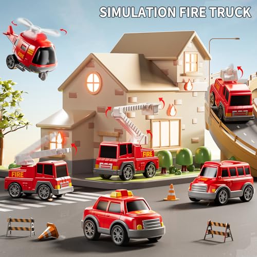 JUKUDAHU 7in1 Fire Trucks for 3 4 5 6 Years Old Boys Transport Car for Toddlers 46 Sound and Light Kids Toys for Ages 24 Gift for Ages 57 48 Year Old Girl Birthday Gifts - Image 5