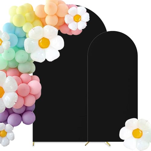 HAINARverS Set of 2 Wedding Arch Cover 6FT,7.2FT Spandex Fitted Stretchy Arch Stand Covers,2 Sided Round Top Chiara Backdrop Cover For Birthday Party Banquet Baby Shower Arch Decoration(Black) - Image 1