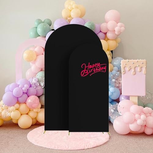 HAINARverS Set of 2 Wedding Arch Cover 6FT,7.2FT Spandex Fitted Stretchy Arch Stand Covers,2 Sided Round Top Chiara Backdrop Cover For Birthday Party Banquet Baby Shower Arch Decoration(Black) - Image 2