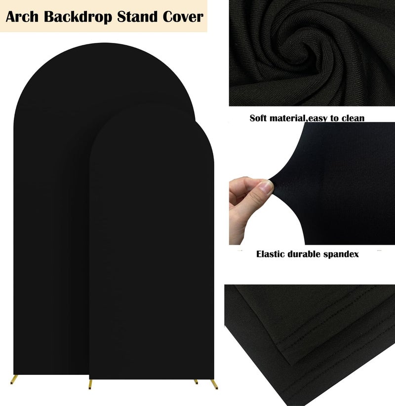HAINARverS Set of 2 Wedding Arch Cover 6FT,7.2FT Spandex Fitted Stretchy Arch Stand Covers,2 Sided Round Top Chiara Backdrop Cover For Birthday Party Banquet Baby Shower Arch Decoration(Black) - Image 4