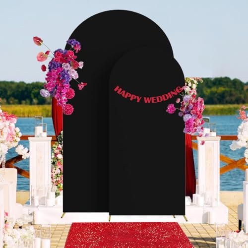 HAINARverS Set of 2 Wedding Arch Cover 6FT,7.2FT Spandex Fitted Stretchy Arch Stand Covers,2 Sided Round Top Chiara Backdrop Cover For Birthday Party Banquet Baby Shower Arch Decoration(Black) - Image 5