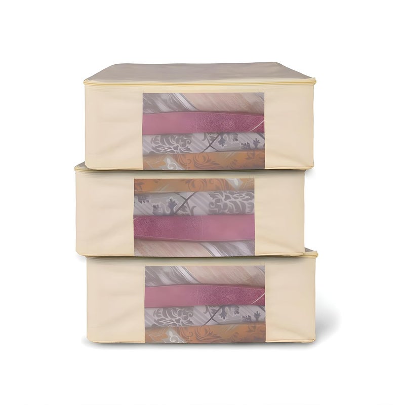 Blendmix Blendmix Cotton Canvas Clothes Storage BagsSaree Covers with Zip for Storage Specially Design for Woman Dresses Sarees Lehengas for Wardrobe Organizer 17 x 14 x 7 Inch 3  - Image 1