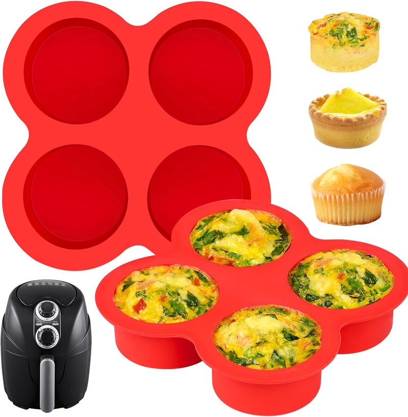 Puyeipt 2 Pack Air Fryer Egg Bite Molds, 4-Cup Mini Round Muffin Pans Silicone Baking Molds for for Oven, Air Fryer and Pot - Image 1