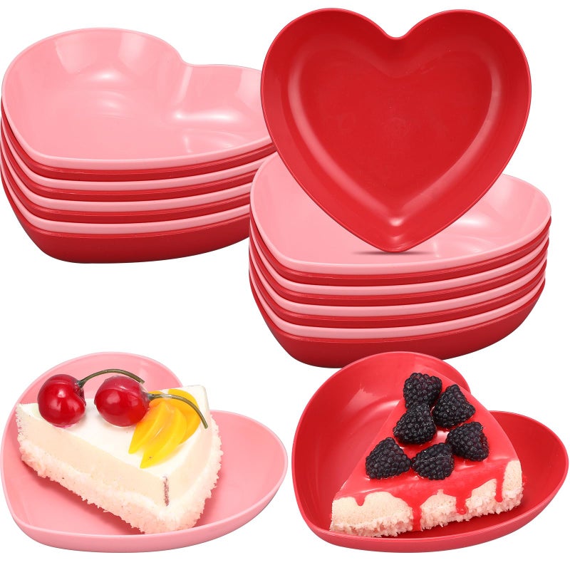 ywmigl 12 Pcs Valentine's Day Heart Shaped Bowls 5.7 Inch Heart Shaped Wheat Straw Small Snack Dessert Dishes Salad Plates for Dinner Appetizer Sauce Dish Dipping Snack Fruit Dessert Steak Serving (Pink,Red) - Image 1