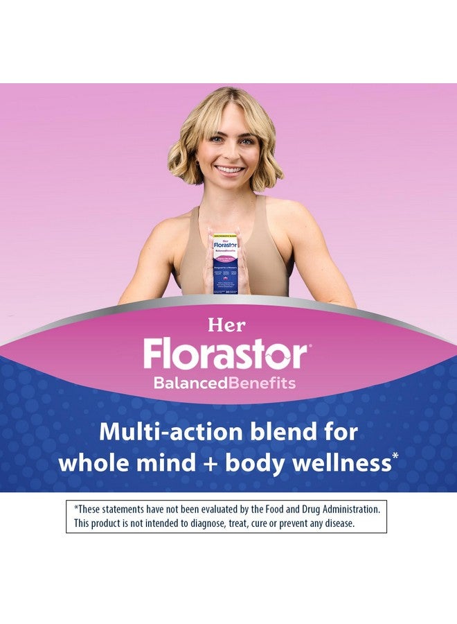 Florastor Her Digest and De-Stress Women's Probiotic and Stress Relief Supplement, Probiotics for Digestive Health, Vaginal Probiotics, and L-Theanine for Mind and Body Wellness, 30 Capsules - Image 2