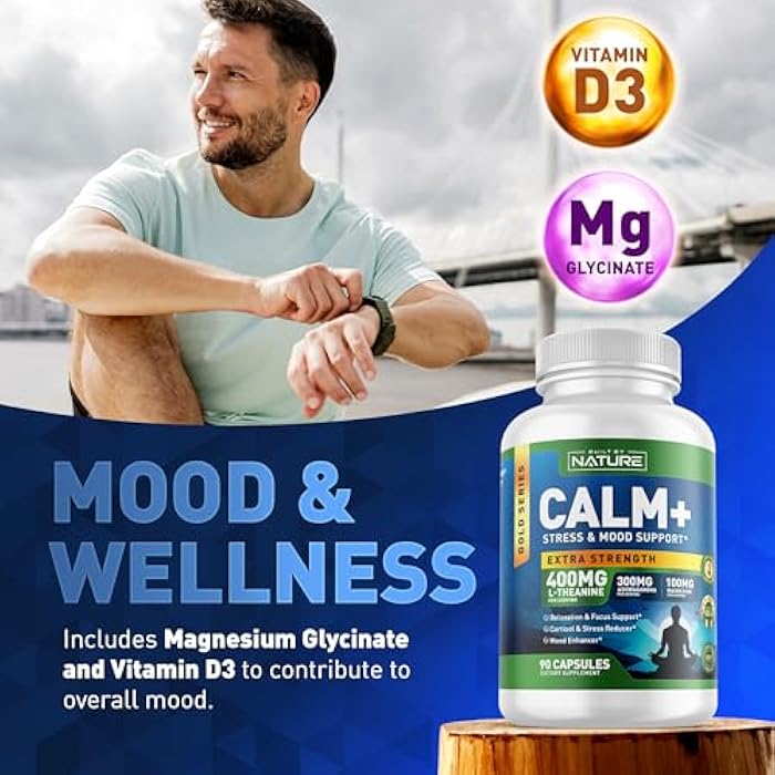 Built by Nature Calm+ Relaxation & Focus – Stress, Cortisol & Mood Support – Calm Supplement with L-Theanine, Ashwagandha, Magnesium Glycinate, Vitamin D3 – 90 Capsules - Image 4