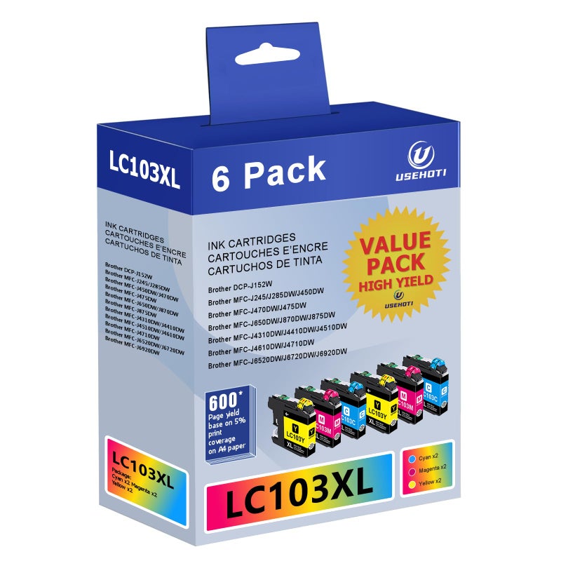 USEHOTI LC103XL Compatible Ink Cartridges Replacement for Brother LC103 LC101 â€“ High Yield Color Ink Works with Brother MFC-J870DW, J6920DW, J6520DW, J450DW Printers (2 Cyan, 2 Magenta, 2 Yellow) - Image 1