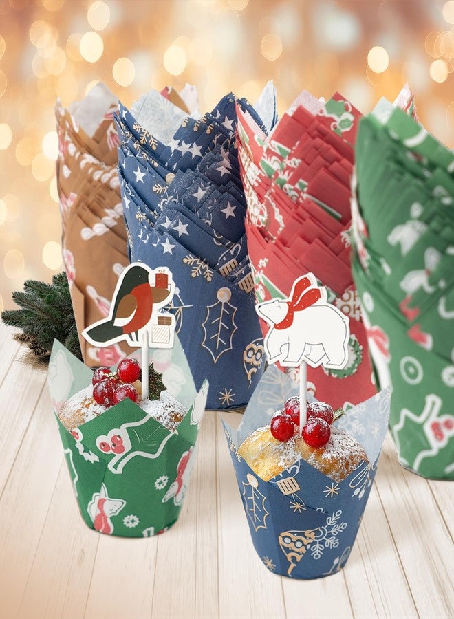 Bake Choice 200 Pcs Christmas Tulip Cupcake Liners with 24 Pcs Cupcake Toppers, Cupcake Liners, Tulip Cupcake Liners for Baking, Standard Tulip Muffin Liners for Christmas Holiday - Image 4