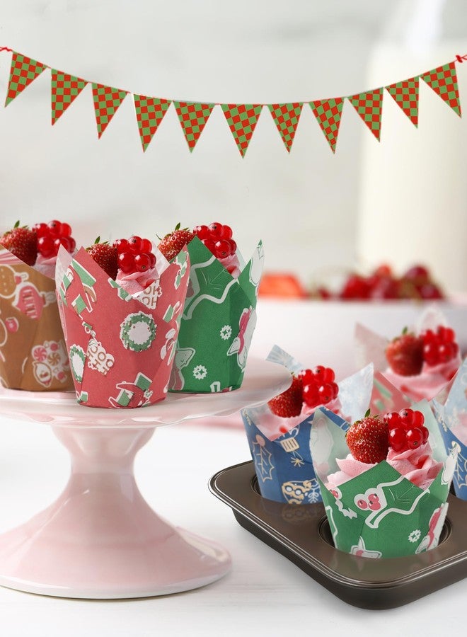 Bake Choice 200 Pcs Christmas Tulip Cupcake Liners with 24 Pcs Cupcake Toppers, Cupcake Liners, Tulip Cupcake Liners for Baking, Standard Tulip Muffin Liners for Christmas Holiday - Image 5