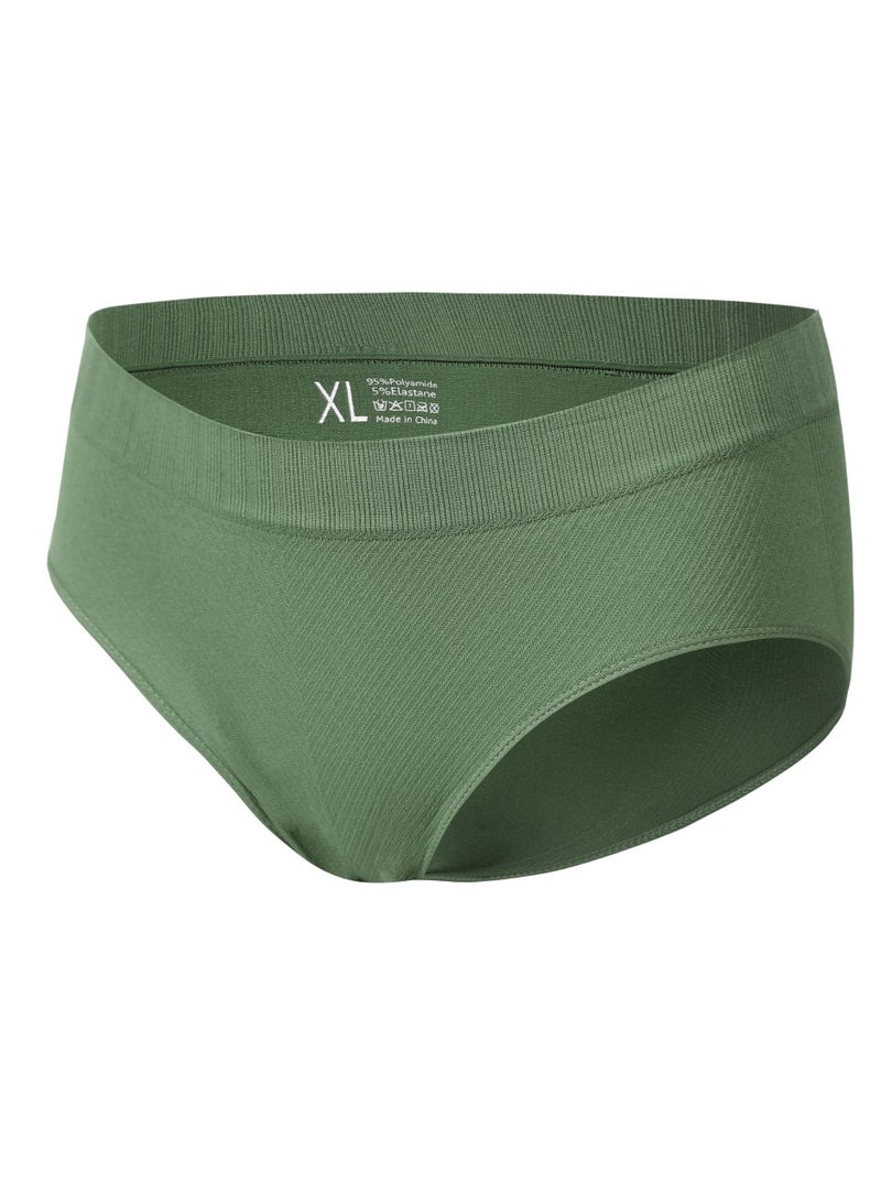 Loquat Women's Solid Color Seamless Underwear Low-Waisted Full Briefs Soft Stretch Underwear Panties Army Green 