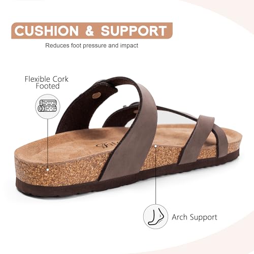 FITORY Women's Slide Sandals with Soft Cork Footbed, Comfort Arch Support Flat Sandals for Summer Brown Size 8 - Image 3