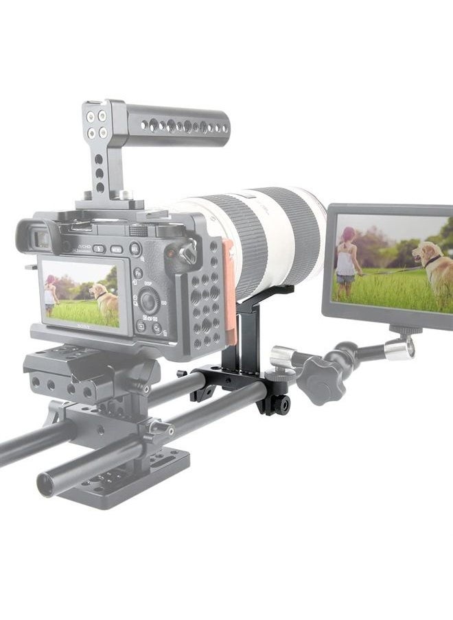 NICEYRIG - Long Lens Support Bracket Height Adjustable with 15mm Rod Clamp for Follow Focus DSLR Camera 15mm Rail Block System - Image 1