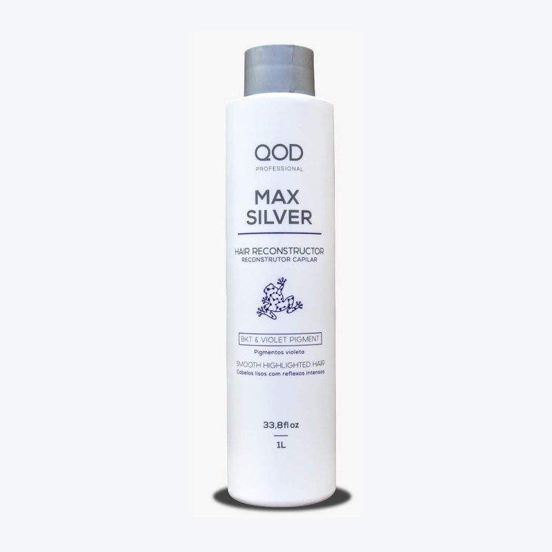 QoD MAX SILVER TREATMENT 1000ML 338fl ozBRAZILIAN KERATIN TREATMENTFOR ALL HAIR TYPESNATURAL AND LONGERLASTING STRAIGHTENING EFFECT