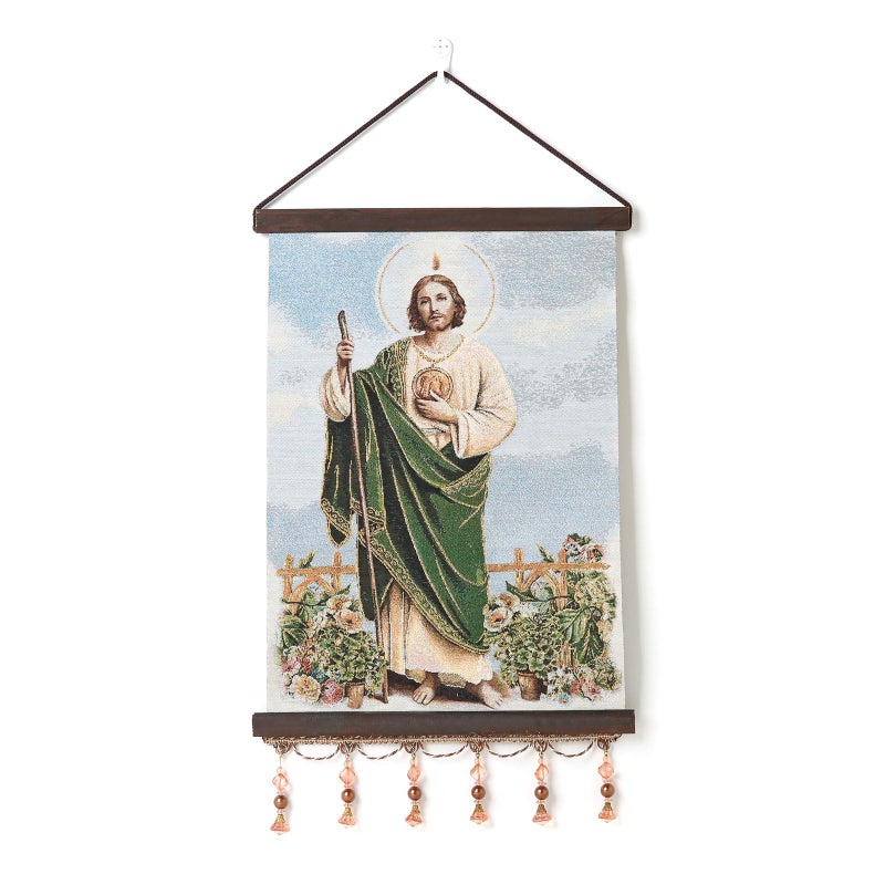 HZMAN Saint Jude Painting Retro Handmade Weave Wall Art Decor Holy Thaddaeus Christ Aesthetic Picture for Living Room Bedroom Wood Framed 17x12 inch - Image 1