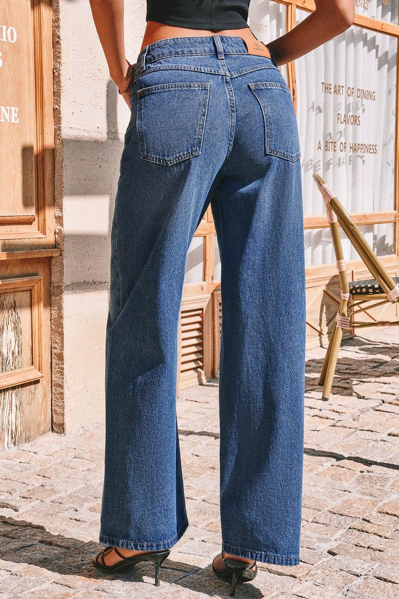 Cicy Bell Womens Wide Leg Baggy Jeans High Waisted Boyfriend Loose Denim Pants with Pockets Blue - Image 4