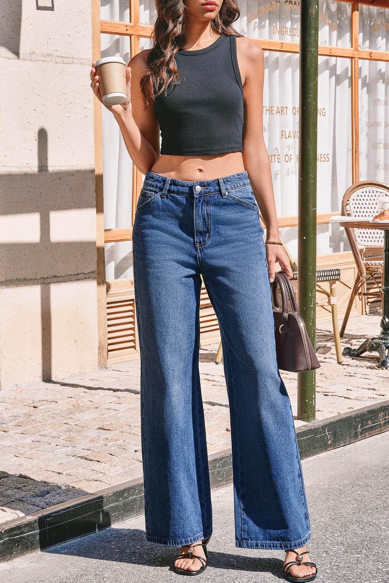 Cicy Bell Womens Wide Leg Baggy Jeans High Waisted Boyfriend Loose Denim Pants with Pockets Blue - Image 5